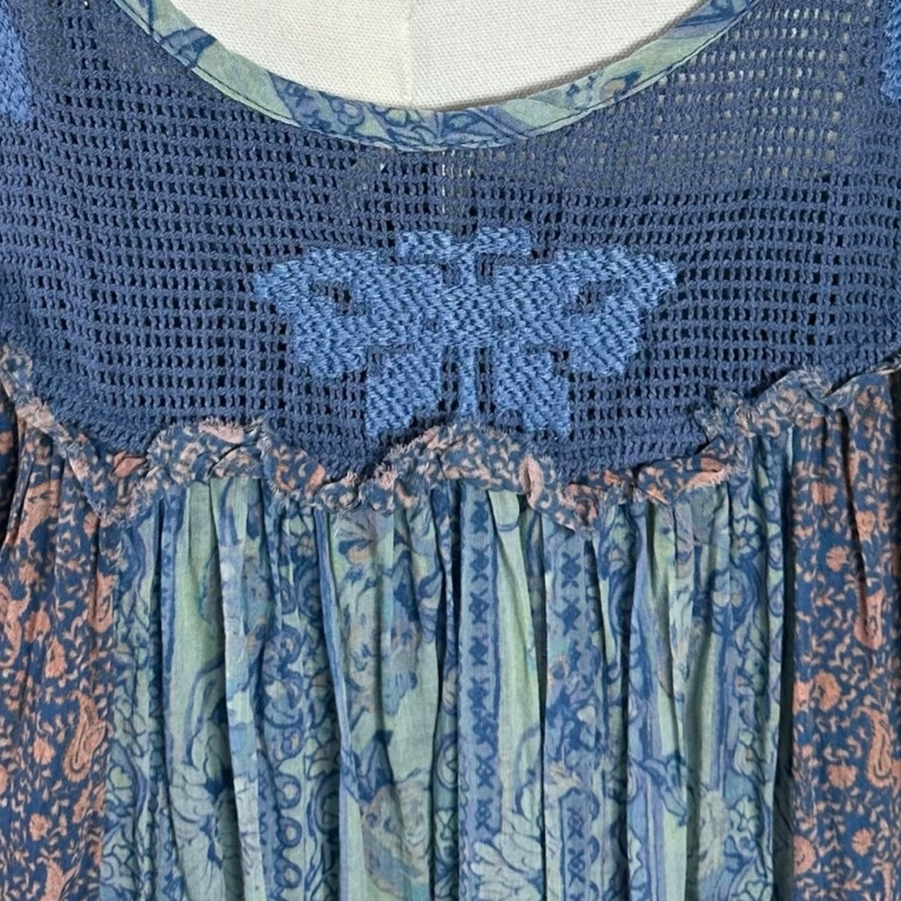 Free People Bohemian 70s Patchwork Hippie Lost Palms Craft Maxi Dress Medium - Picture 14 of 17